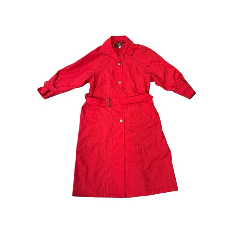 Vintage ORVIS Women's Medium Trench‎ Coat Light Rain Jacket Belt Dress Red